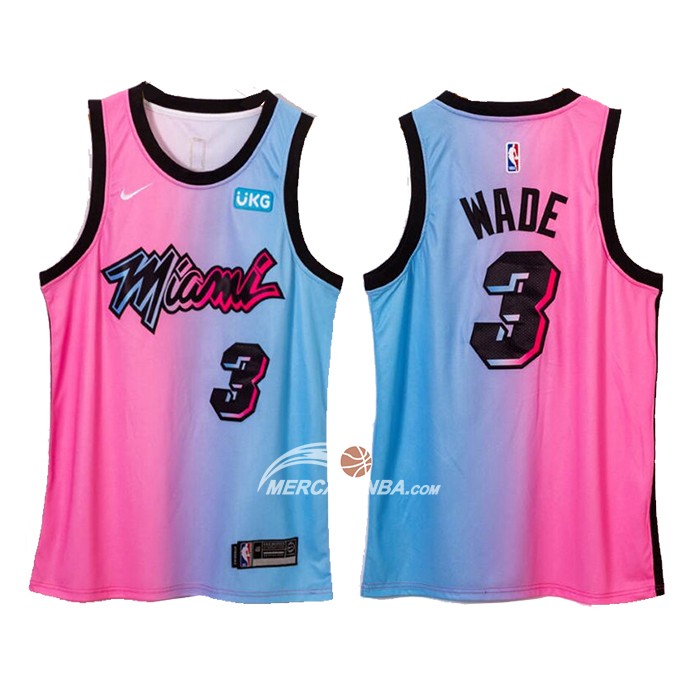 Maglia Miami Heat Dwyane Wade Citta 2020-21 Blu Rosa